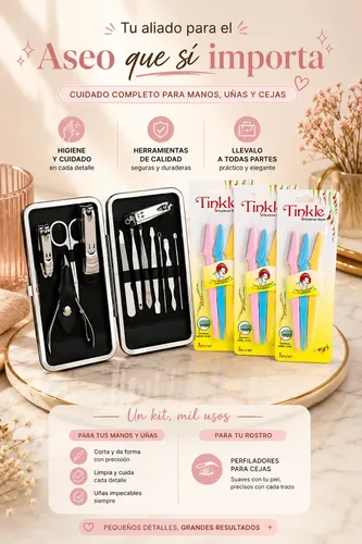 Set Manicura Pedicura 12 Piezas Acero + 9 Perfiladores Cejas