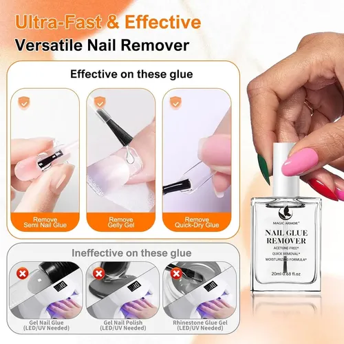 Pegamento y Removedor de Uñas Postizas Magic Armor – Sin UV, Secado Rápido y sin Acetona