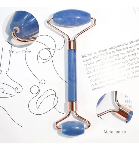 Set Masajeador Facial Baimei Rodillo Y Gua Sha Azul