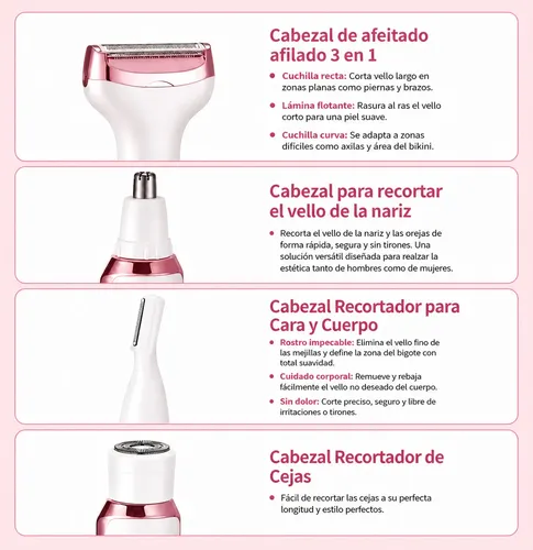 Depiladora Eléctrica Portátil Usb 4 En 1 Facial Corporal
