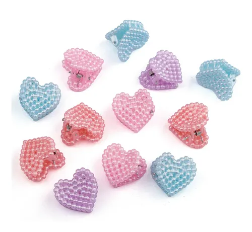 Hebillas Broches De Pelo Corazon Perlado X12 Unid Infantiles