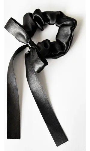 Moño Para El Pelo Negro Noche Raso Brillo Cinta Scrunchie
