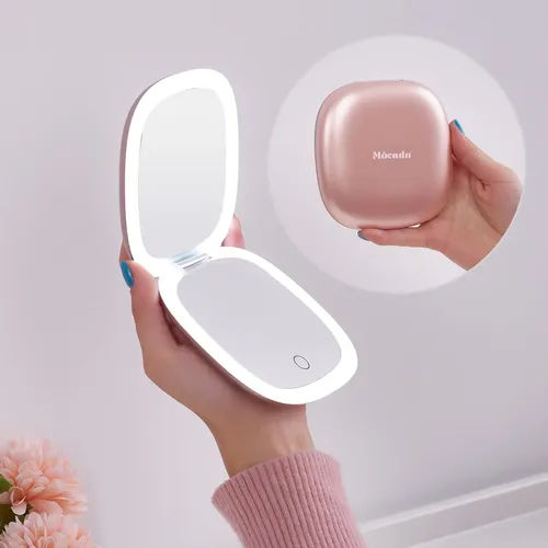 Espejo De Maquillaje Con Luz Led 10cm Recargable Oro Rosa