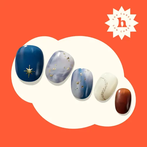 Tiras De Uñas Heyhae, Gel Semicurado, Mármol Azul Primavera,