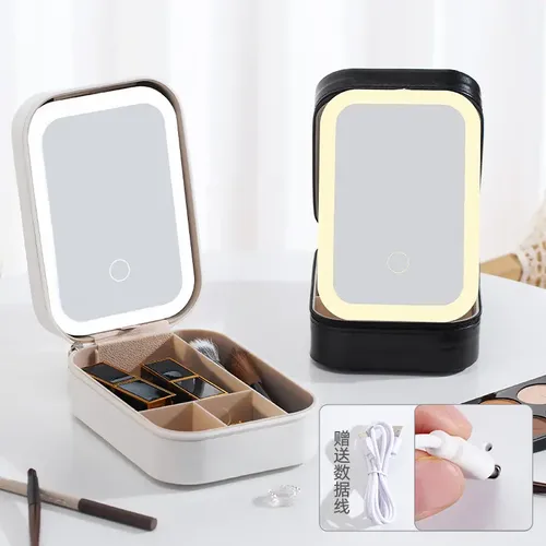 Espejo Portátil Con Luz Led Y Caja De Maquillaje
