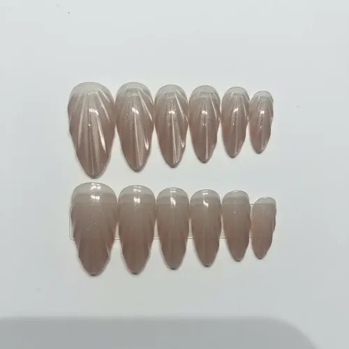 Uñas Postizas Caracol Cat Eye Press On Translúcidas Relieve