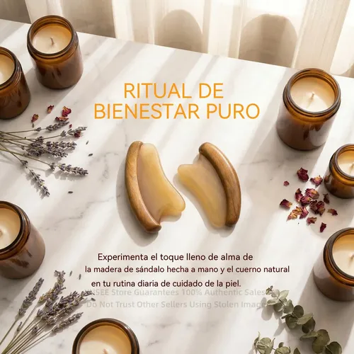 Tabla De Gua Sha De Cuerno Natural Y Madera De Sándalo Verde