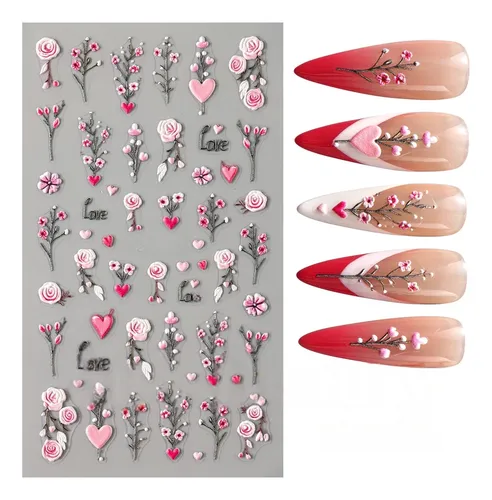 5 Hojas Pegatinas 5d Florales Para Decoración De Uñas
