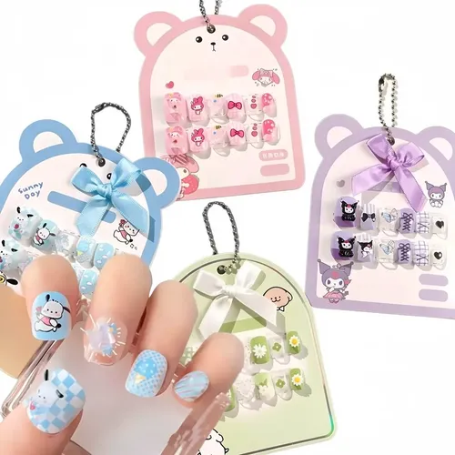 Uñas Postizas Nenas X4 Infantil Con Pegamento Estampadas