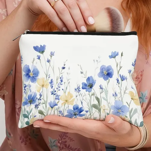 Bolsa De Maquillaje De Flores Silvestres De Color Azul Acuar 1 Piece/8 * 10 Inches/20 * 25 Cm