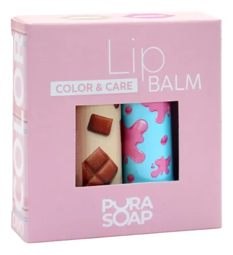 Bálsamo Labial Hidratante Con Color Set X2 Chicle y Chocolate Pura Soap