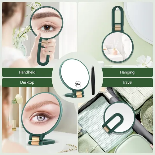 Y Espejo De Mano Maquillaje Viaje Doble Cara Con Aumento Y