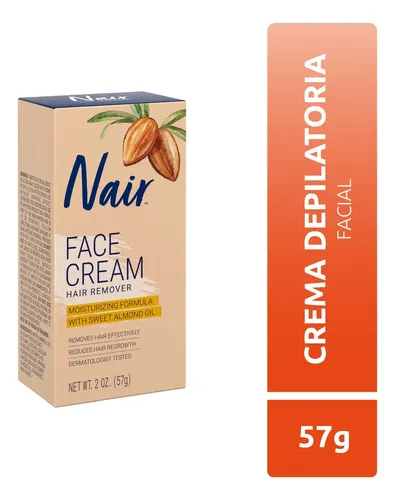 Nair Crema Depilatoria Facial con Aceite de Almendras 2 oz, Depilación Sin Dolor para Bozo y Rostro, Cream Hidratante, Piel Suave y Lisa