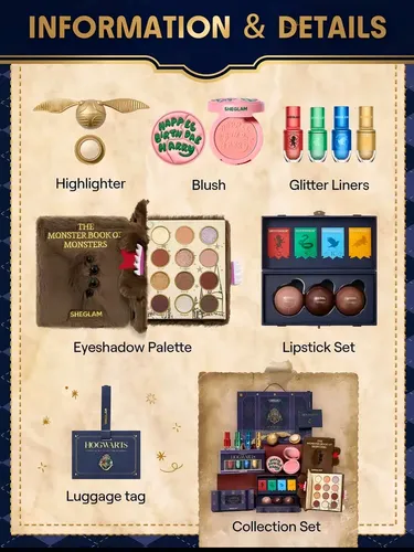 Set de Maquillaje Sheglam Harry Potter Segunda Edición, Kit de 9 Piezas Hipoalergénicas para Rostro con Maletín