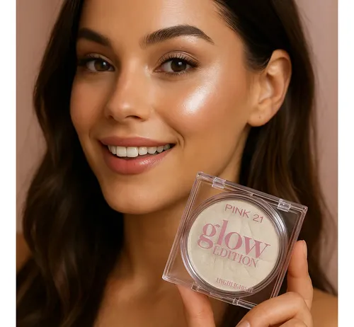 Iluminador Pink 21 Glow Editions Tono 3 Polvo Compacto Efecto Glow