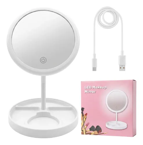Espejo Con Luz Led C/organizador Para Maquillaje Recargable