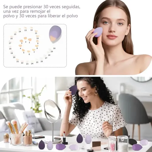 Z Esponjas Maquillaje 8pcs, Set Beauty Blender Con Estuche Púrpura