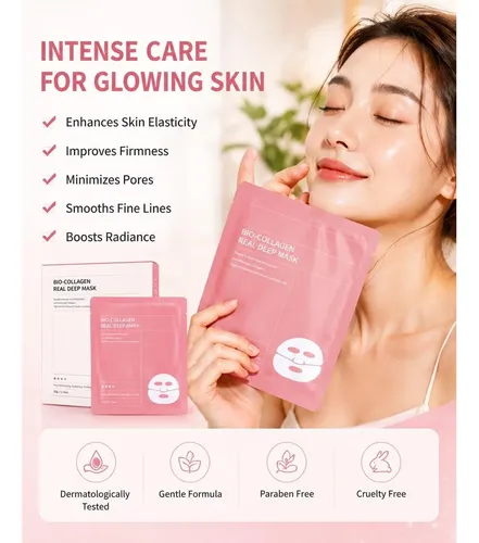 Mascarilla De Colágeno Real 4-pack Con Ácido Hialurónico