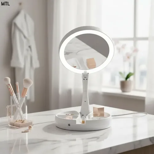 Espejo De Pie Luz Fría Led Maquillaje Aumento 10x Doble Faz