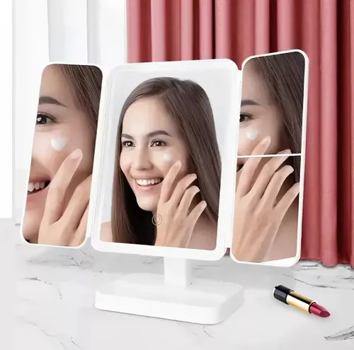 Espejo Maquillaje 3 Modos D Luz Aumento 1x/2x/3x Recargable