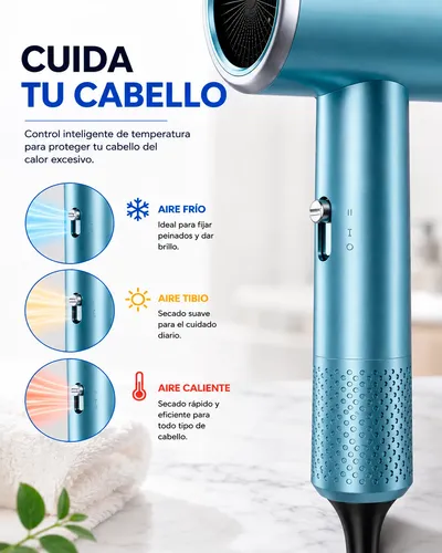 Secador Pelo Mano Ligero Elegante Alta Potencia 2000w Turbo