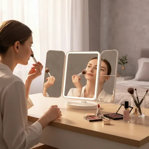 Espejo Maquillaje 3 Modos D Luz Aumento 1x/2x/3x Recargable