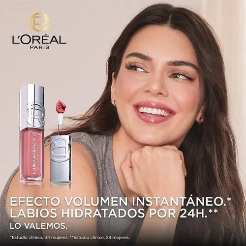 L’Oréal Paris Plump Ambition Lip Oil, Brillo Labial Efecto Voluminizador con Ácido Hialurónico, Hidratación Intensa para tus Labios, Tono Worth It, 5 ml