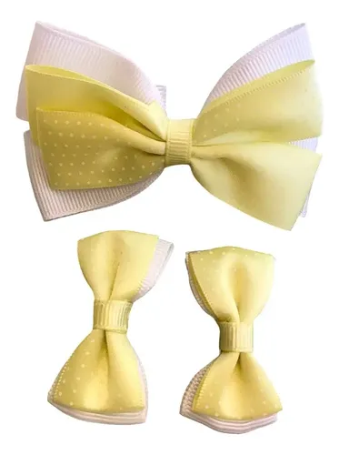 Hebillas Con Moños. Moños Para Niñas. Set De Moños Color Amarillo Claro