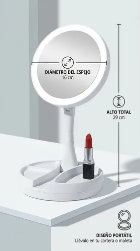 Espejo De Maquillaje Redondo Plegable Aitech Usb Pila Blanco Redondo Recargable Portatil Rotacion Ajustable Tactil Luz Fria Calida Tocador Viaje Profesional Base Estable
