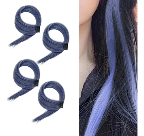 4 Pelucas Teñidas De Orejas Colgantes, Azul Profundo