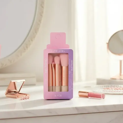 Brochas De Maquillaje Mini City Girl 6u Modelo Jh26503-24 Rosa