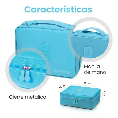 Neceser Lookmy porta cosmético celeste | necessaire viaje mujer hombre | organizador valija y cartera | porta maquillaje impermeable e interior lavable | ideal maleta, oficina, gym, avión