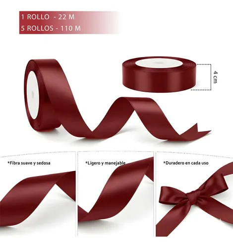 S704 5 Rollos De Cinta De Raso Terracota De 4 Cm De Ancho