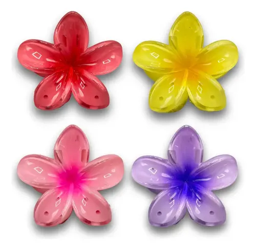 Set Pack Broches Hebilla Gancho De Pelo Flor Hawaiana X4 Rojo/amarillo/rosa/violeta