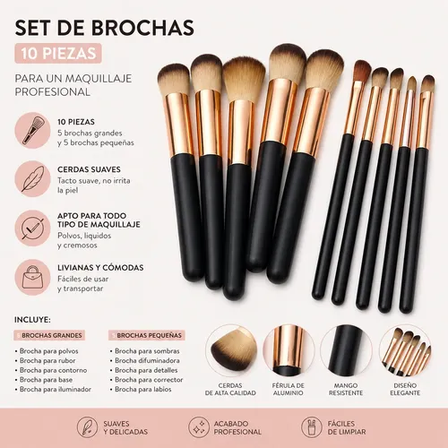 Set 10 Brochas Maquillaje Pinceles Makeup Económicas