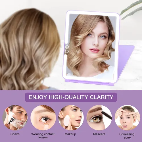 Espejo De Maquillaje Con Luz Led Plegable 25.5x19cm Morado