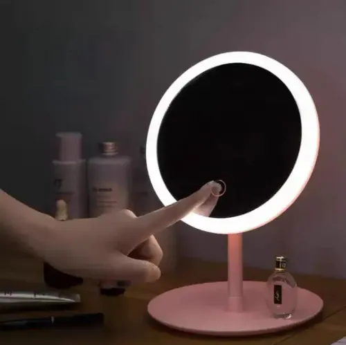 Espejo De Maquillaje 3 Modos Luces Led Con Base Carga Usb