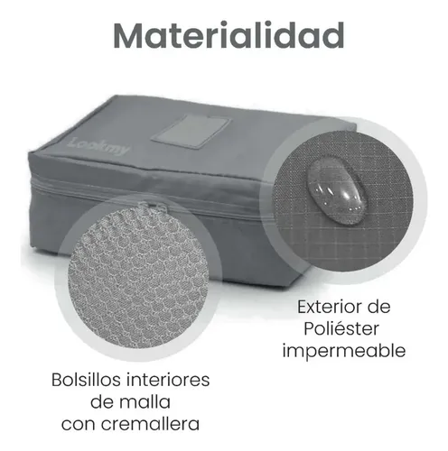 Neceser de viaje Gris | portacosmético necessaire organizador de cosméticos | bolso neceser de tela lavable e impermeable | porta maquillaje para maleta y cartera mujer regalo