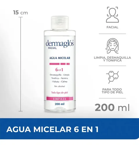 Agua Micelar Dermaglos 6 En 1 Limpiador Desmaquillante 200ml