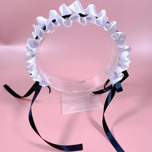 Diadema Plisada Con Lazo Para Mujer, Accesorio De Cosplay Pa White And Black