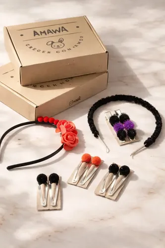 Amawa Vinchas, Colitas Y Hebillas C/ Pompones Pelo Niña Color 333