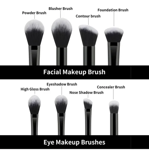 Set De 19 Brochas De Maquillaje Con 8 De Retoque En Negro