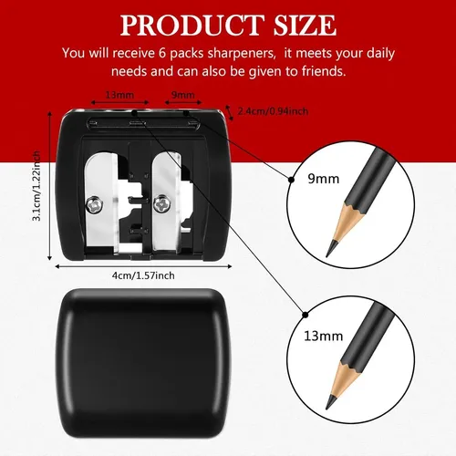 Sacapuntas De Maquillaje Faccito 6 Pcs Doble Orificio Negro
