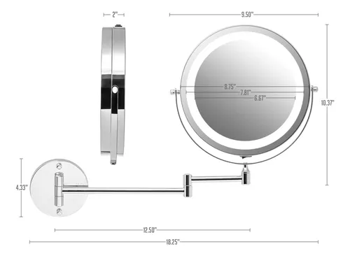 Espejo De Maquillaje De Pared Ovente 9 Con Aumento De 1x/10x