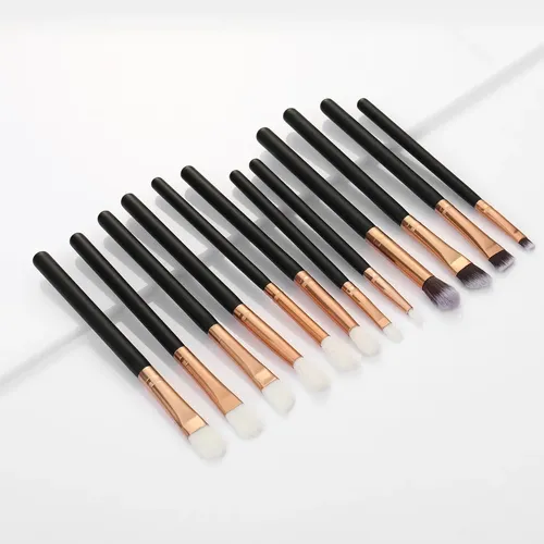 Set 12 Pinceles Brochas Para Ojos Cejas Maquillaje Completo