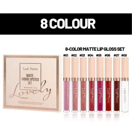 Kit De 8 Brillos Labiales Mate De Larga Duración Make 8-piece Set