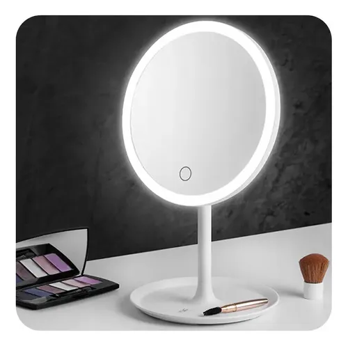 Espejo Redondo Maquillaje Con Luz LED JTA 17.5cm Blanco Moderno