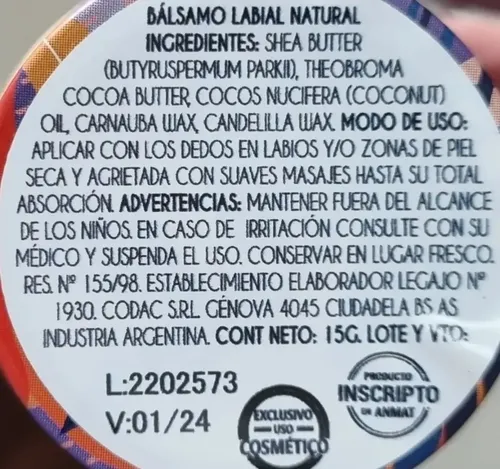 Bálsamo Labial Vegano Mentolado Sentida Botánica X 15gr