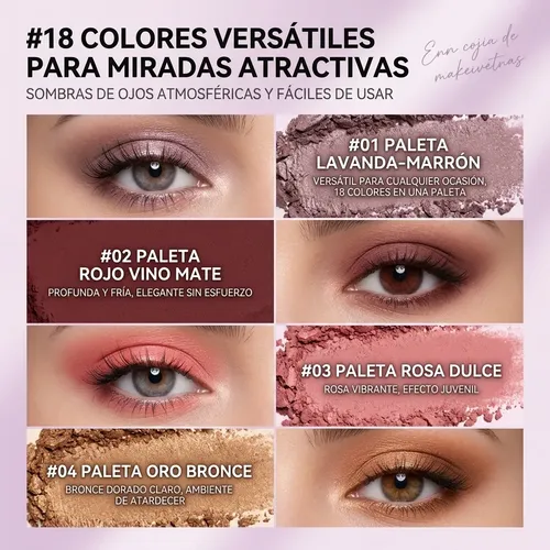 Sombras Para Ojos Paleta 18 Colores Malva Vino Maquillaje