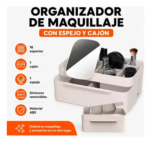 Organizador De Mesa Maquillaje Manicuria Escritorio Plastico Beige